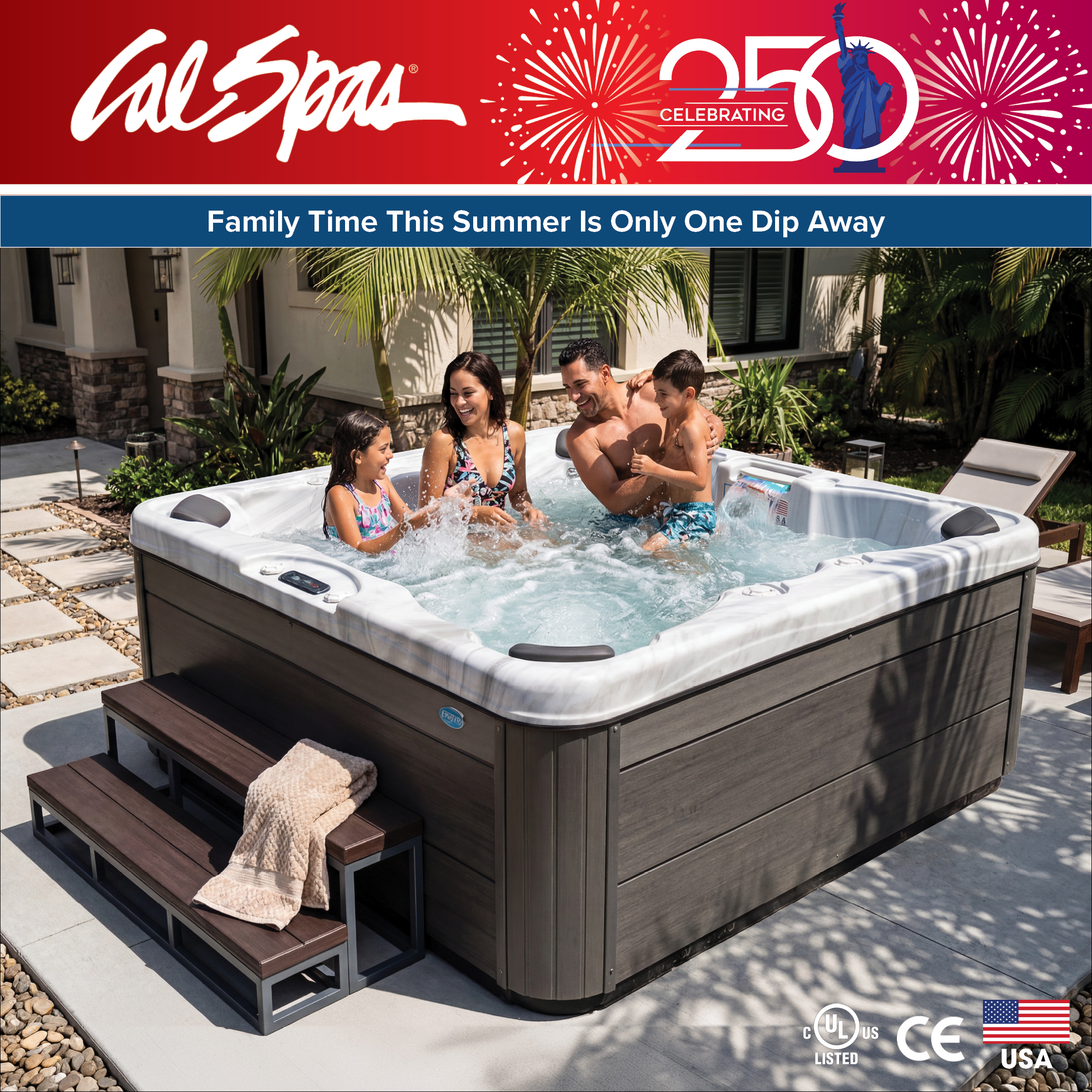 Calspas hot tub being used in a family setting - Davis